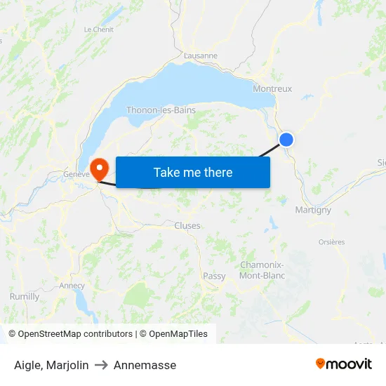 Aigle, Marjolin to Annemasse map