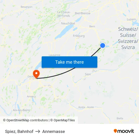 Spiez, Bahnhof to Annemasse map