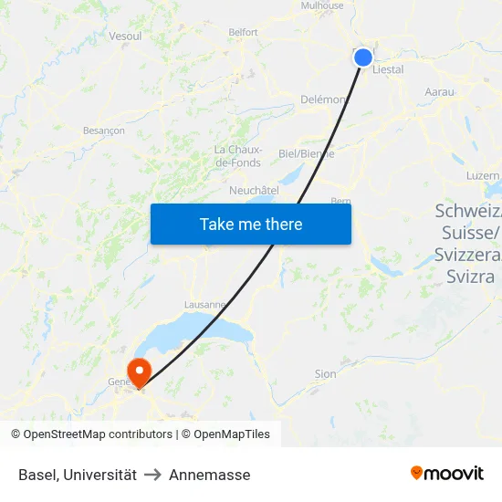 Basel, Universität to Annemasse map