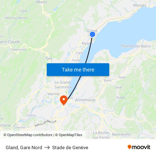 Gland, Gare Nord to Stade de Genève map