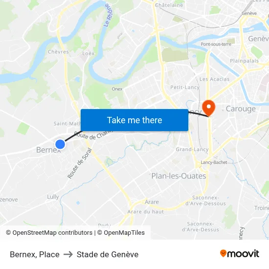 Bernex, Place to Stade de Genève map
