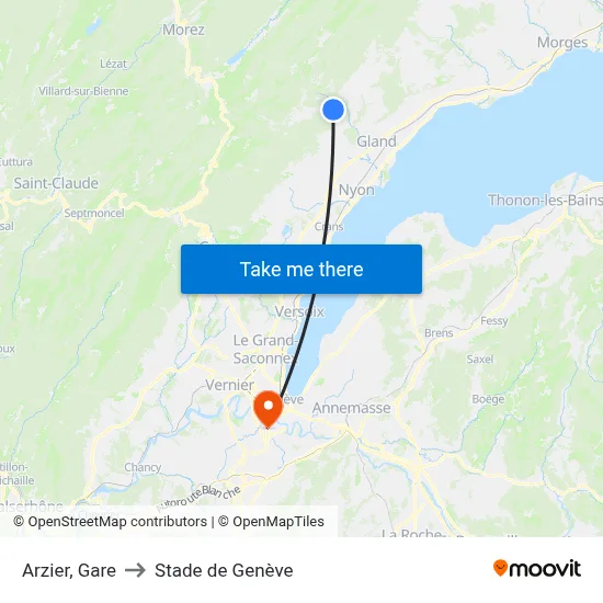Arzier, Gare to Stade de Genève map