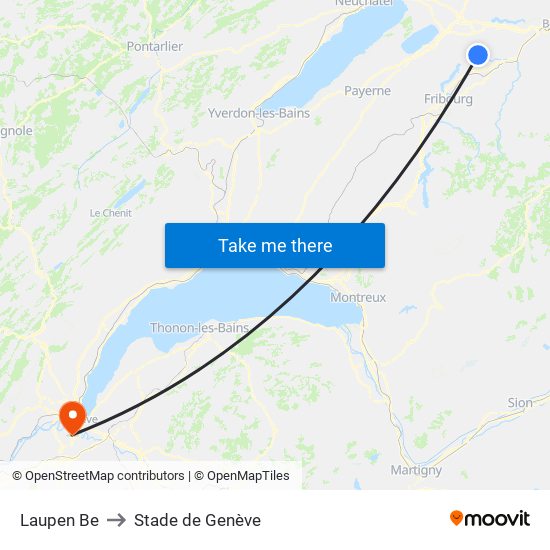 Laupen Be to Stade de Genève map