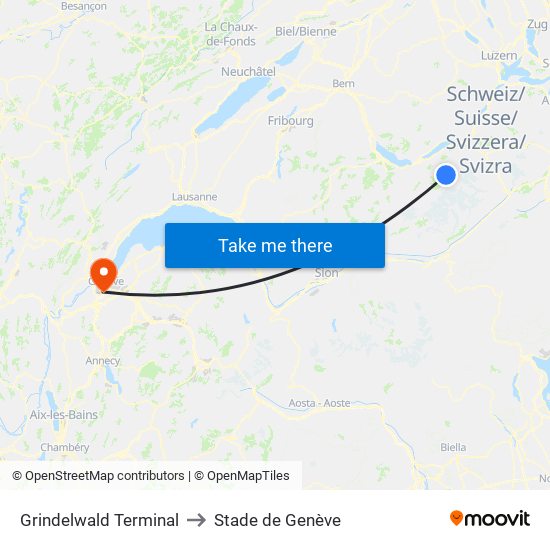 Grindelwald Terminal to Stade de Genève map