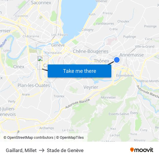 Gaillard, Millet to Stade de Genève map