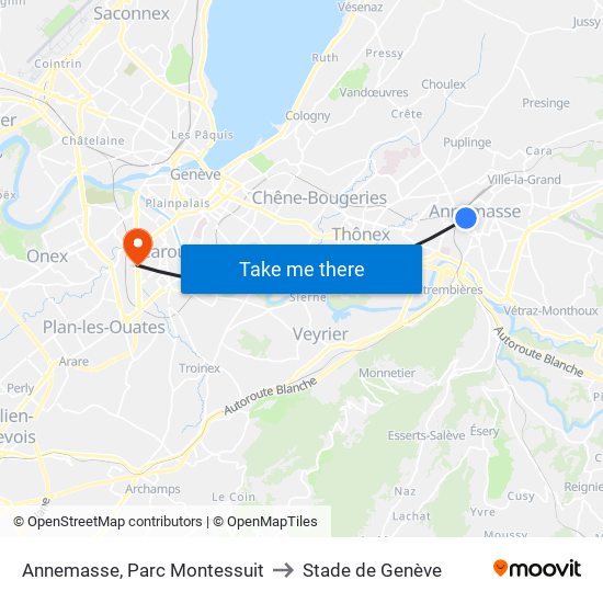 Annemasse, Parc Montessuit to Stade de Genève map