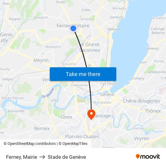 Ferney, Mairie to Stade de Genève map