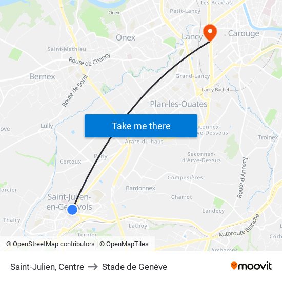 Saint-Julien, Centre to Stade de Genève map