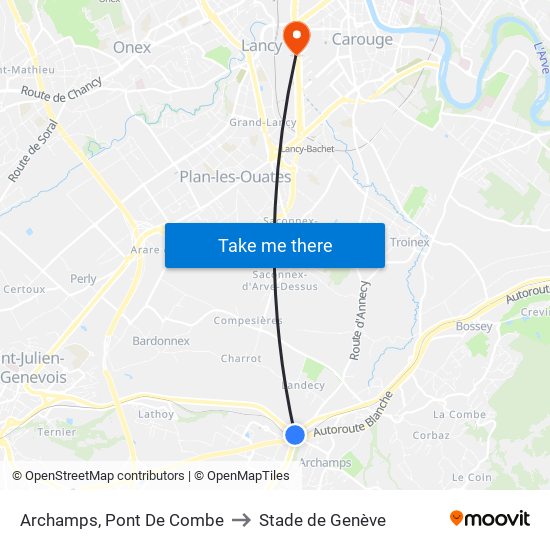 Archamps, Pont De Combe to Stade de Genève map