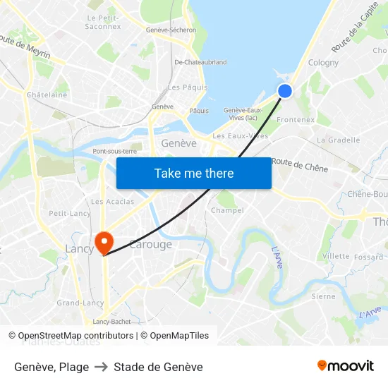 Genève, Plage to Stade de Genève map