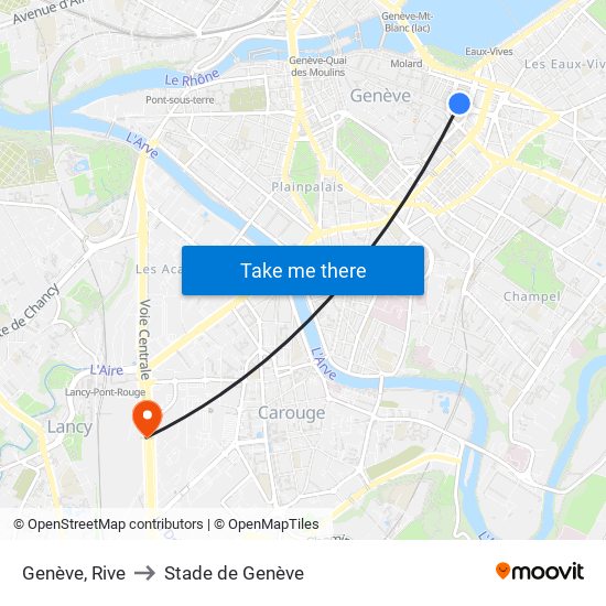 Genève, Rive to Stade de Genève map