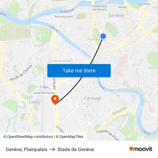 Genève, Plainpalais to Stade de Genève map