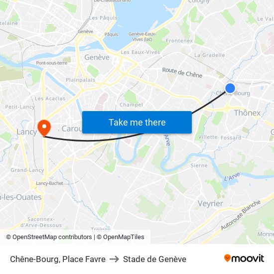 Chêne-Bourg, Place Favre to Stade de Genève map