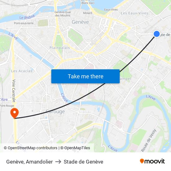 Genève, Amandolier to Stade de Genève map