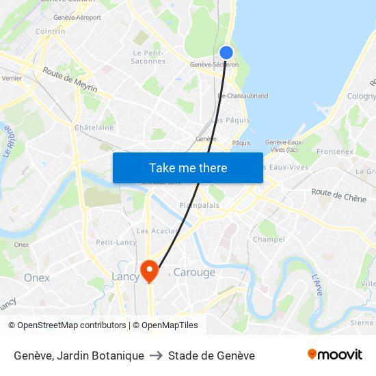 Genève, Jardin Botanique to Stade de Genève map
