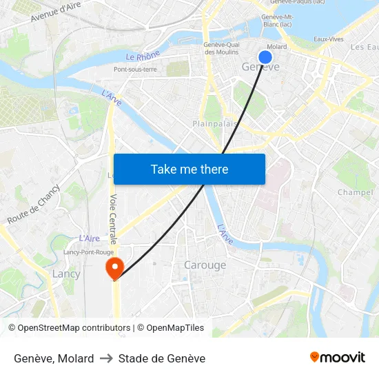 Genève, Molard to Stade de Genève map
