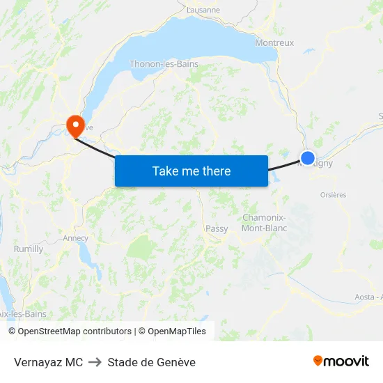 Vernayaz MC to Stade de Genève map