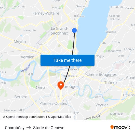 Chambésy to Stade de Genève map