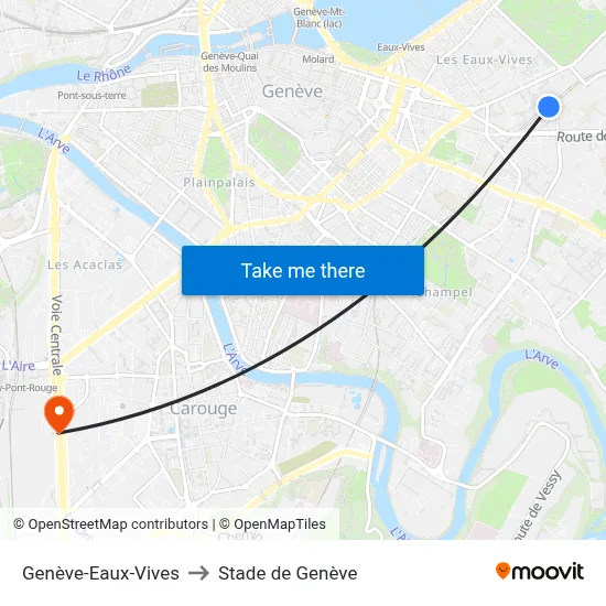 Genève-Eaux-Vives to Stade de Genève map