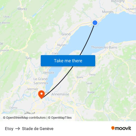 Etoy to Stade de Genève map