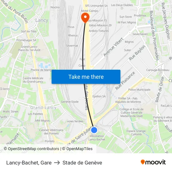 Lancy-Bachet, Gare to Stade de Genève map