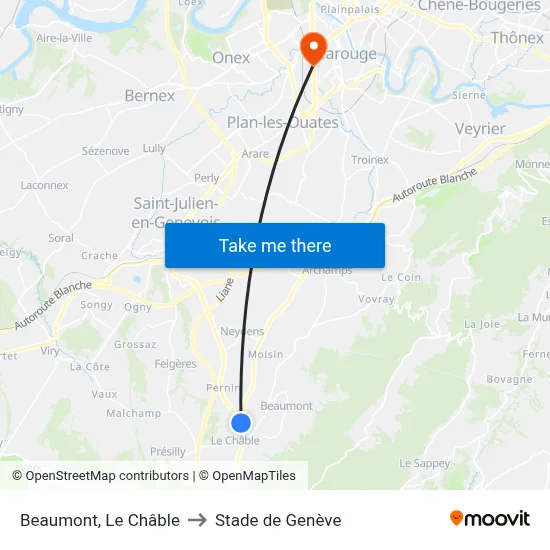 Beaumont, Le Châble to Stade de Genève map
