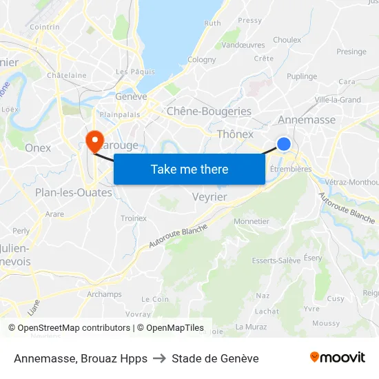 Annemasse, Brouaz Hpps to Stade de Genève map