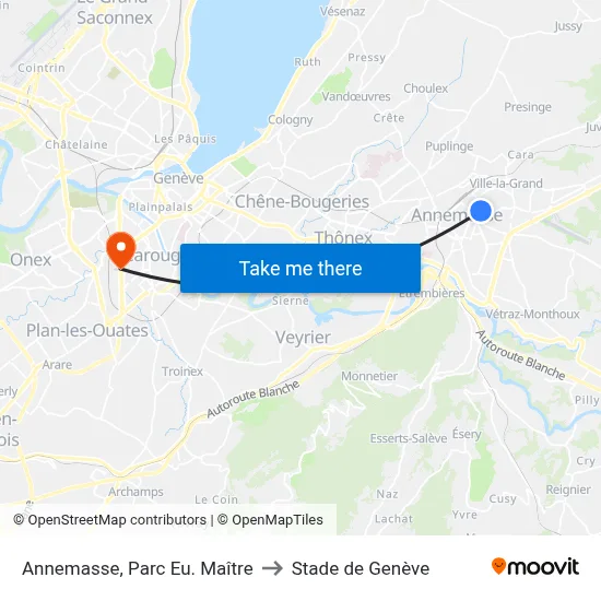Annemasse, Parc Eu. Maître to Stade de Genève map