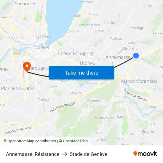 Annemasse, Résistance to Stade de Genève map