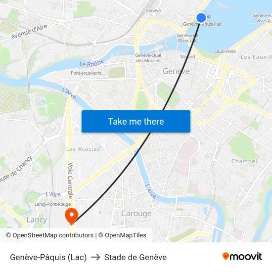 Genève-Pâquis (Lac) to Stade de Genève map