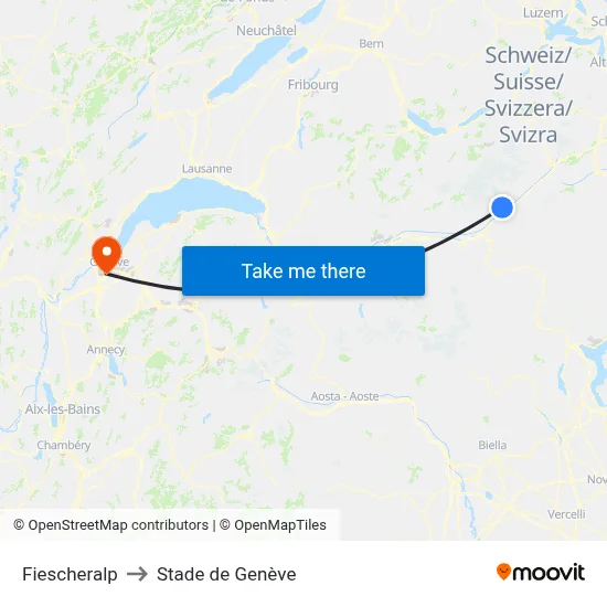 Fiescheralp to Stade de Genève map