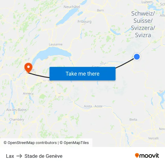 Lax to Stade de Genève map