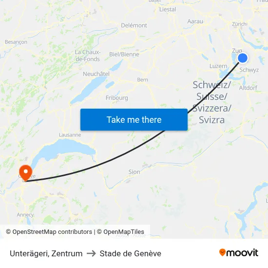 Unterägeri, Zentrum to Stade de Genève map