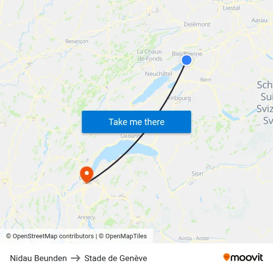 Nidau Beunden to Stade de Genève map