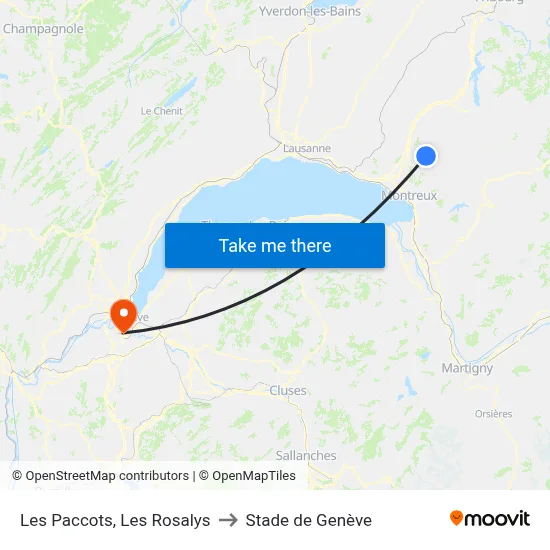 Les Paccots, Les Rosalys to Stade de Genève map