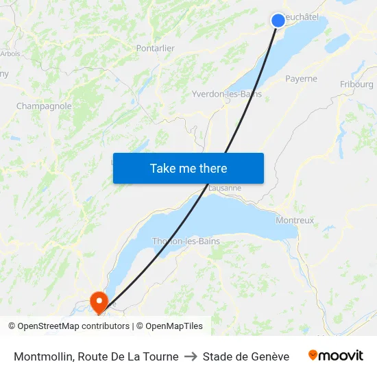 Montmollin, Route De La Tourne to Stade de Genève map