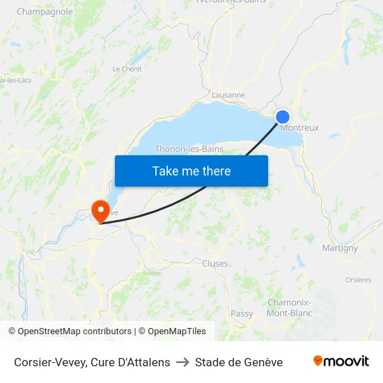 Corsier-Vevey, Cure D'Attalens to Stade de Genève map