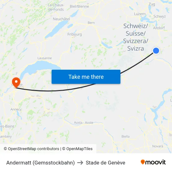 Andermatt (Gemsstockbahn) to Stade de Genève map