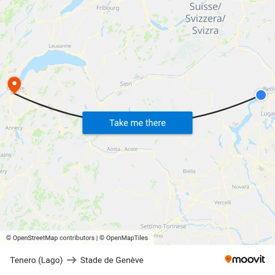 Tenero (Lago) to Stade de Genève map