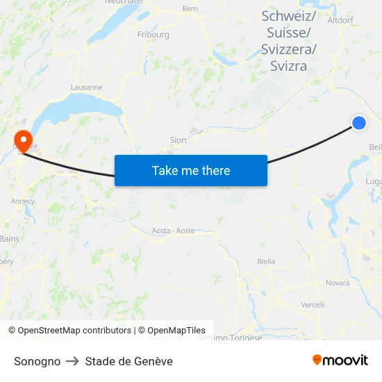 Sonogno to Stade de Genève map