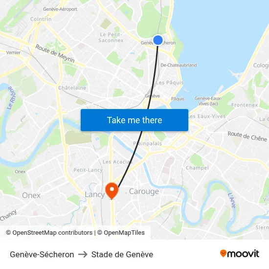 Genève-Sécheron to Stade de Genève map