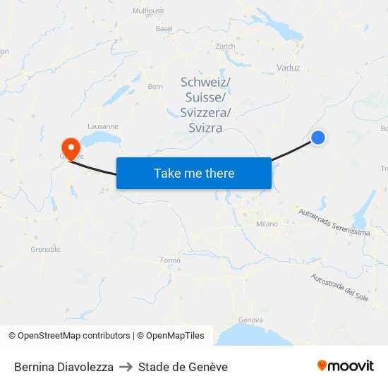 Bernina Diavolezza to Stade de Genève map