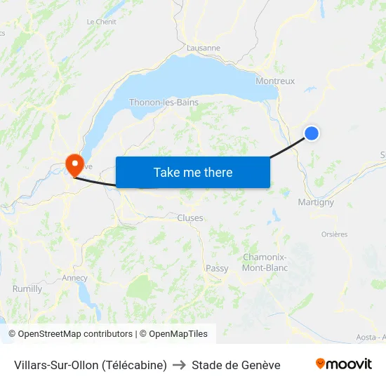 Villars-Sur-Ollon (Télécabine) to Stade de Genève map