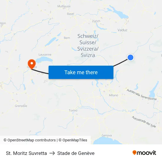 St. Moritz Suvretta to Stade de Genève map
