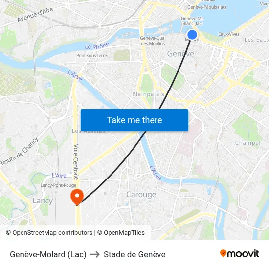 Genève-Molard (Lac) to Stade de Genève map