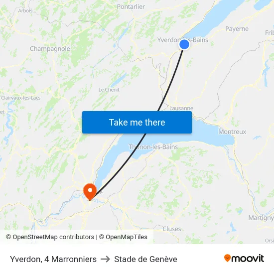 Yverdon, 4 Marronniers to Stade de Genève map