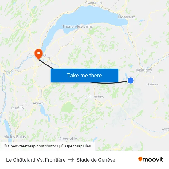 Le Châtelard Vs, Frontière to Stade de Genève map