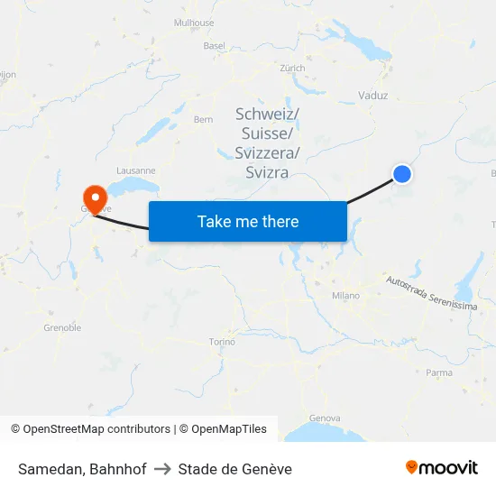 Samedan, Bahnhof to Stade de Genève map