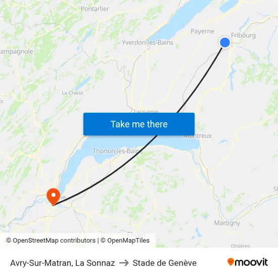 Avry-Sur-Matran, La Sonnaz to Stade de Genève map