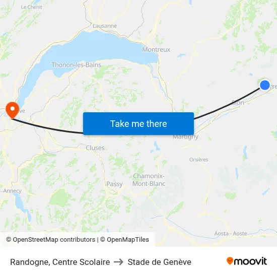 Randogne, Centre Scolaire to Stade de Genève map